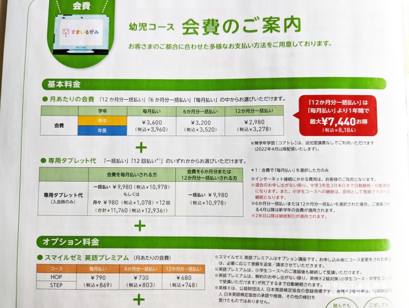 スマイルゼミ 会費